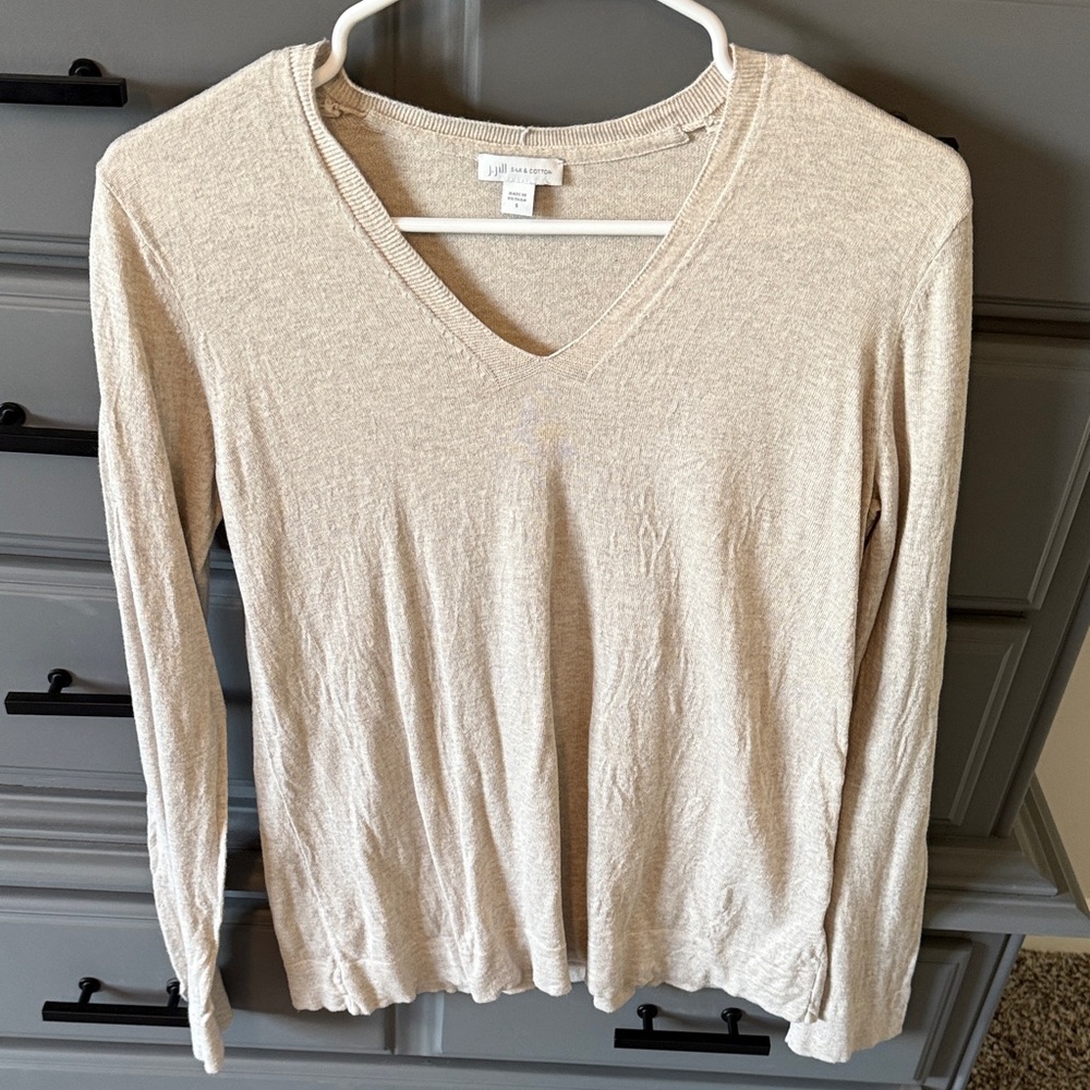 J. Jill Light Beige V-Neck Sweater